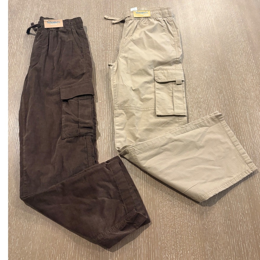 Thereabouts Boys Pants Lot‎ 10/12 Cargo Corduroy Brown & Khaki Relaxed Fit NEW